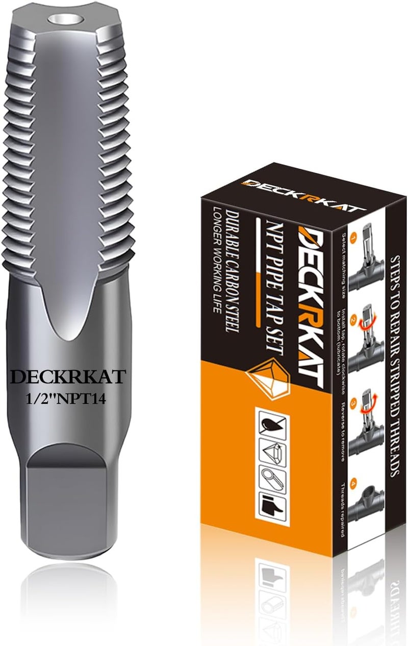 DECKRKAT 1/2" NPT Pipe Tap - High Carbon Steel Pipe Threading Tool, 14 Threads Per Inch Precision Internal Tap for Plumbers, Mechanics & DIY, with Protective Case. - Image 1